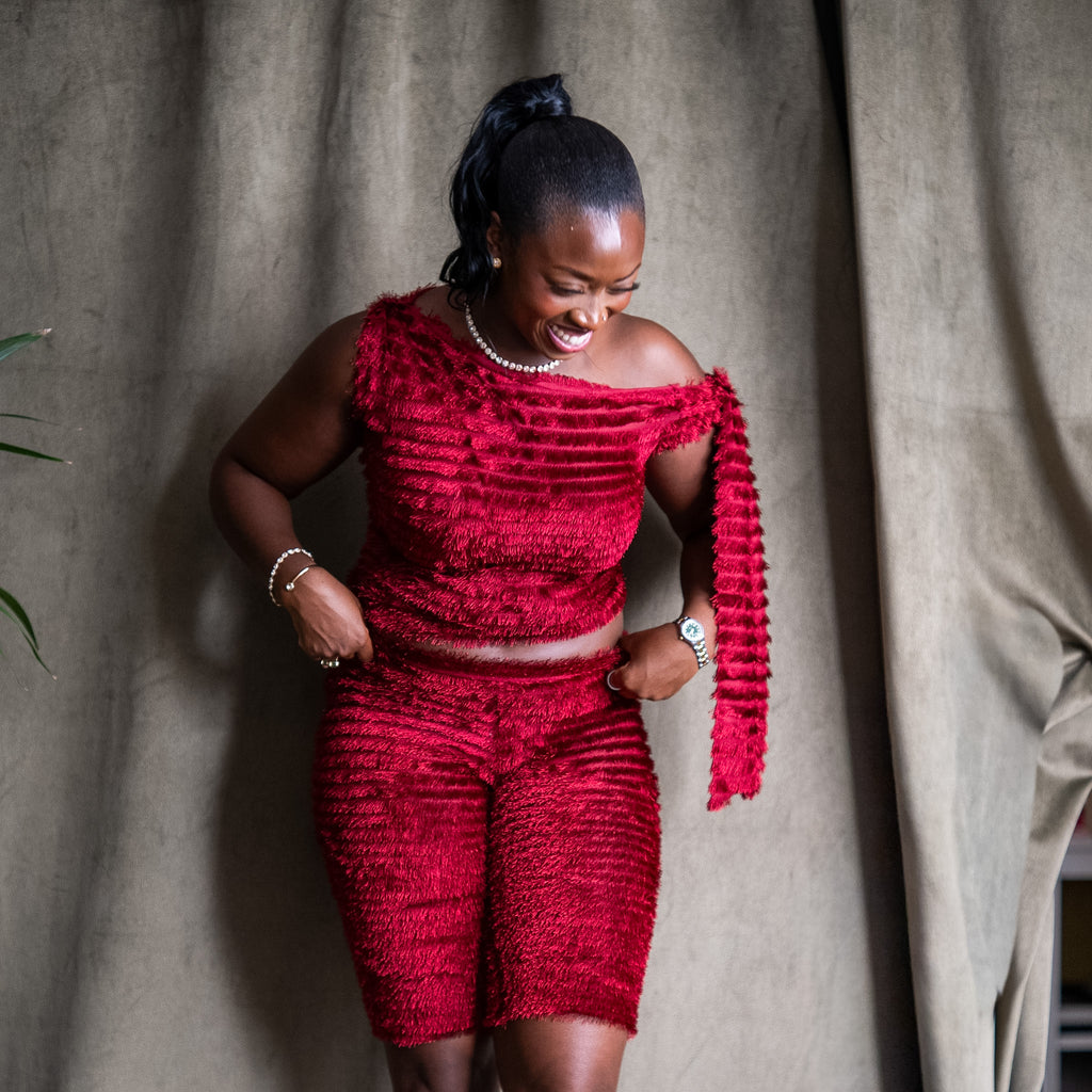 SUMAI- The Burgundy Knot Detail Asymmetric One Shoulder Top